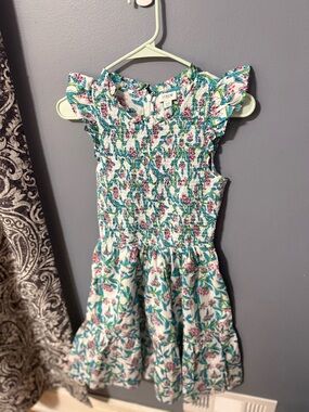 J. Crew Floral Smocked Sleeveless Dress in White and Teal